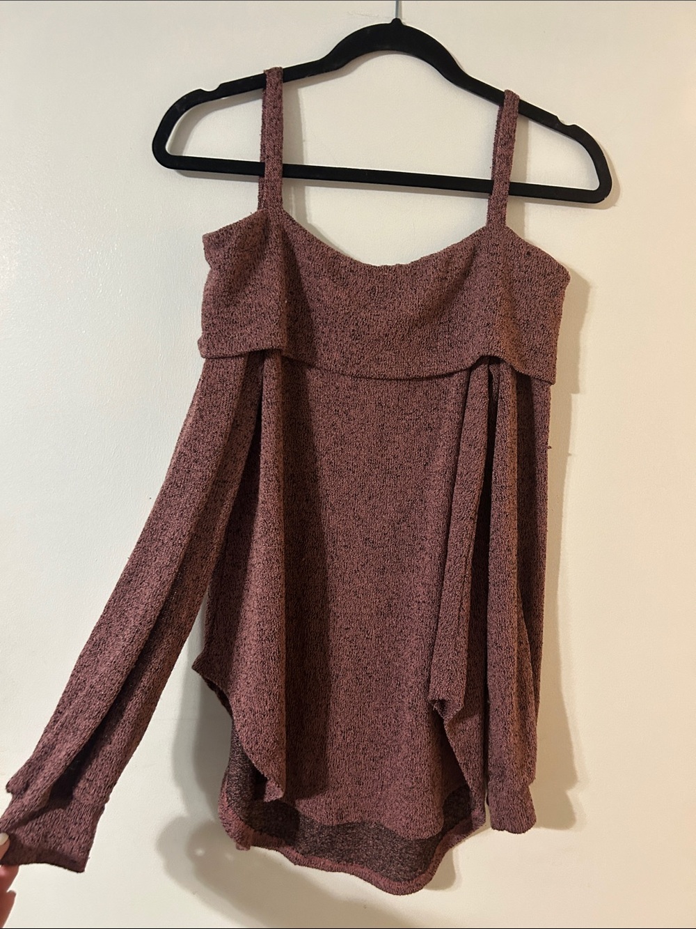Women’s off the Shoulder Long Sleeve Knit shirt in Mauve